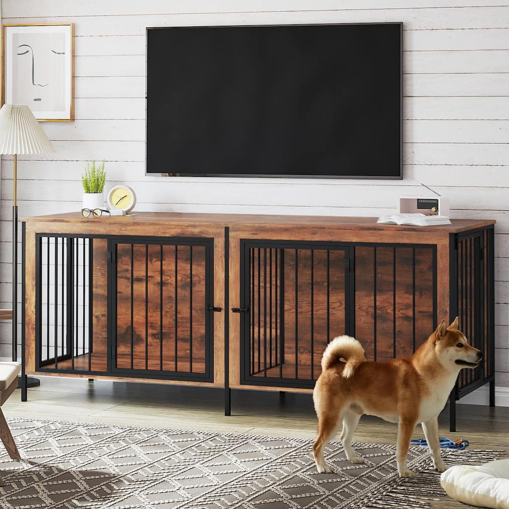 BOSSIN Chew-Proof Large Dog Crate Furniture - Heavy-Duty XL Kennel for Anxiety Relief, Indoor Metal Frame