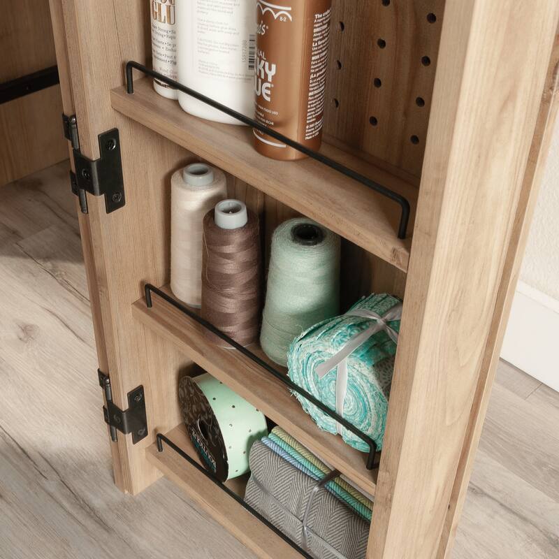 Engineered Wood Transitional Craft Station with Adjustable and Fixed Shelves, Brown - 23.47" W × 22.36" D × 35.98" H