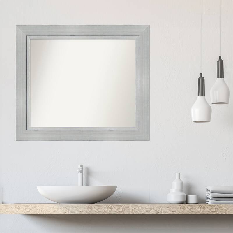 Romano Silver Framed Non-Beveled Custom Wall Mirror, Bathroom Vanity Mirror