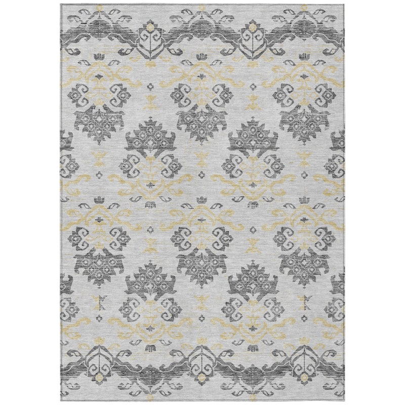 Machine Washable Indoor/ Outdoor Chantille Damask Medallion Rug