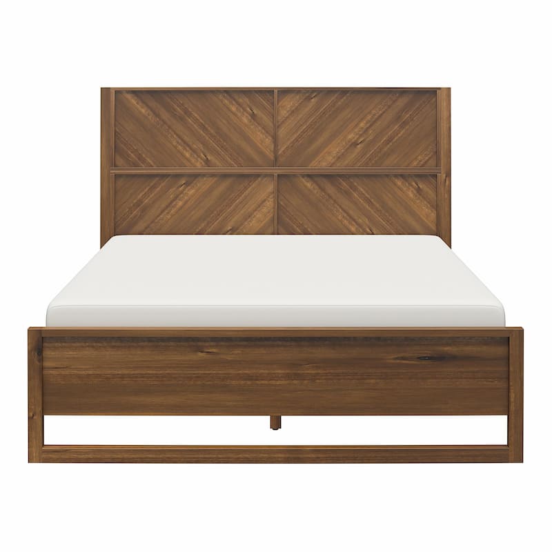 Anmytek Wooden Bed Frame with Headboard Archer Style Modern Platform Bed Full Queen King Size Solid Wood Bed Frame