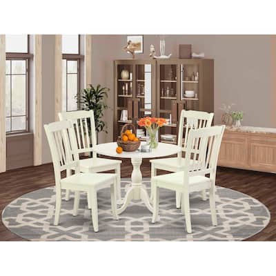 HomeStock 5-Piece Linen White Finish Solid Wood Top Dining table with 4 Chairs with Drop Leaf Slat Back