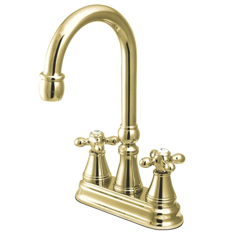 Kingston Brass Victorian Deck Mounted Double Handle Bar Faucet with - Polished Brass