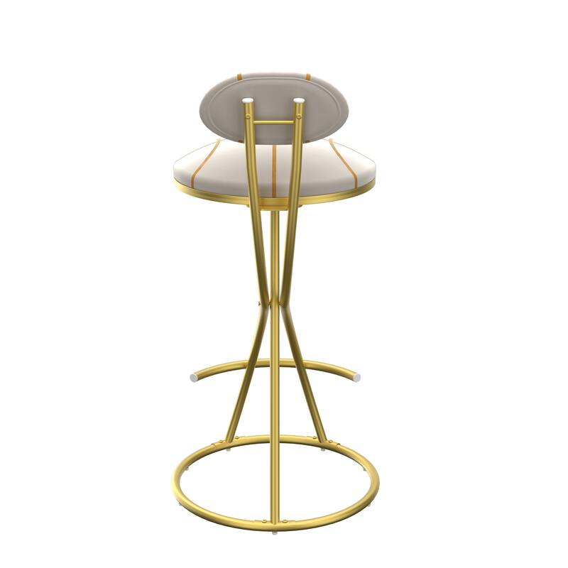 Round Bar Stools S-shaped Stripe Kitchen Stool Set of 2 Modern Velvet Upholstered Counter Chair for Dining Room (Gold & Stripe)