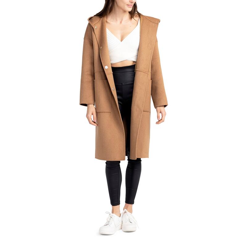 Sunday Morning Wool Blend Hooded Coat - XS - Brown