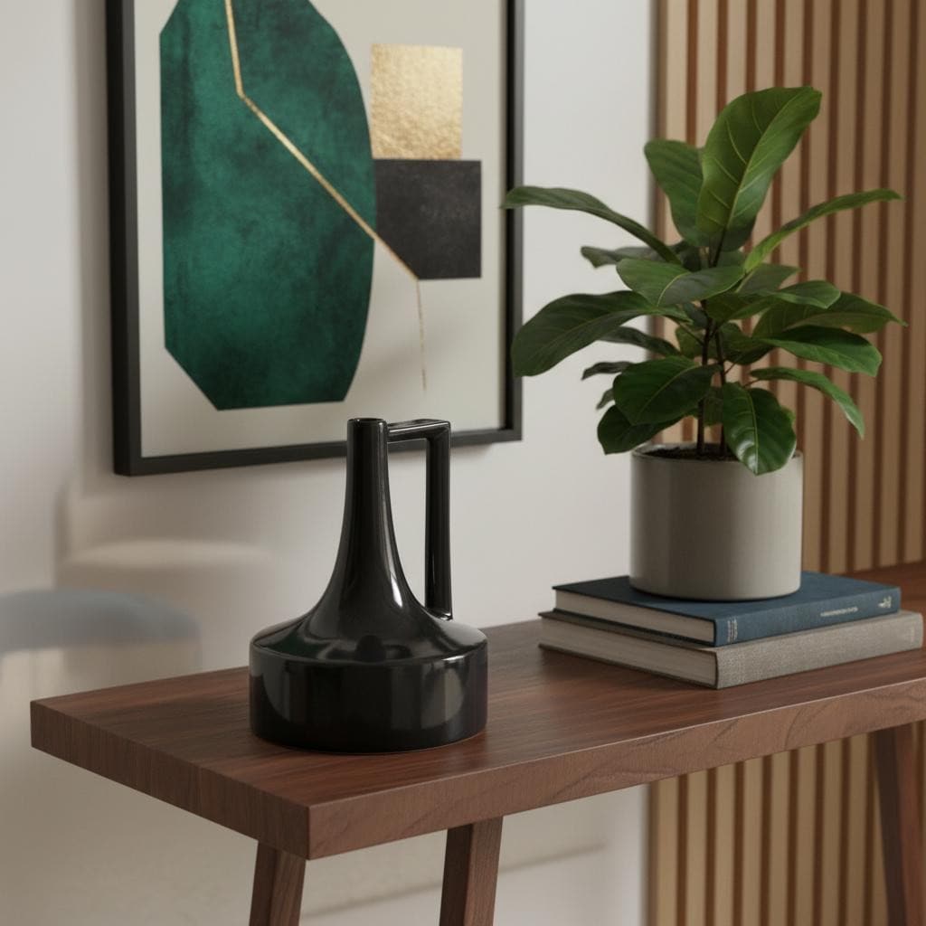 8" Black Ceramic Jug Vase - 6.10