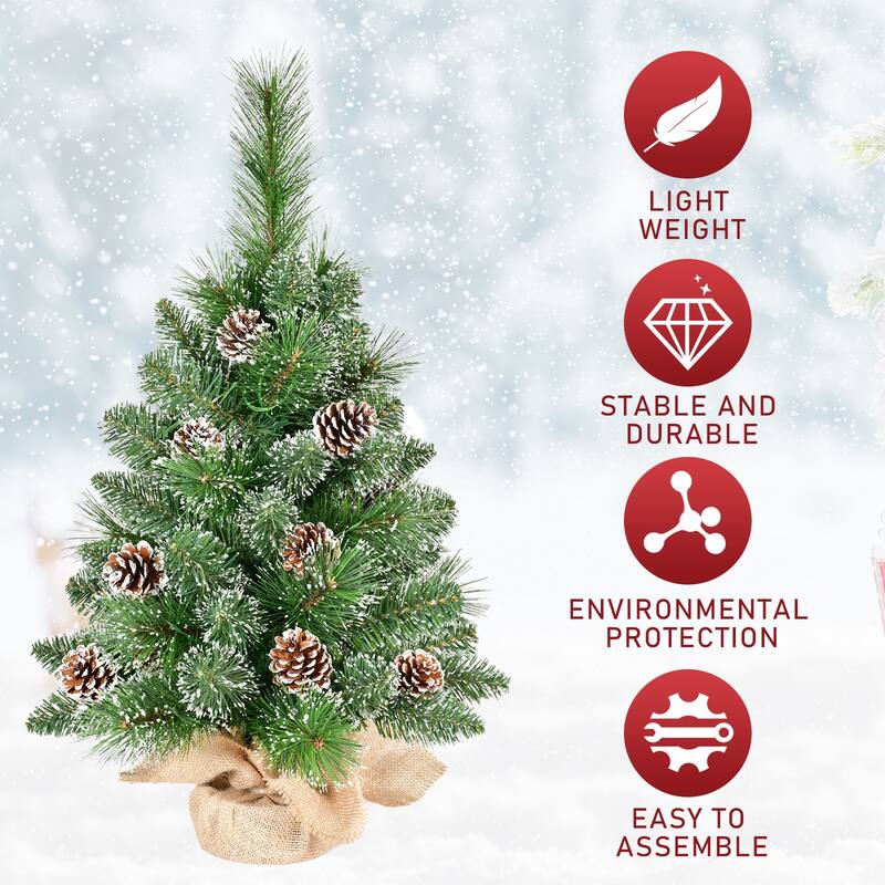 2FT Prelit Christmas Tabletop Tree with Pine Needle & 30 Warm White LED Lights