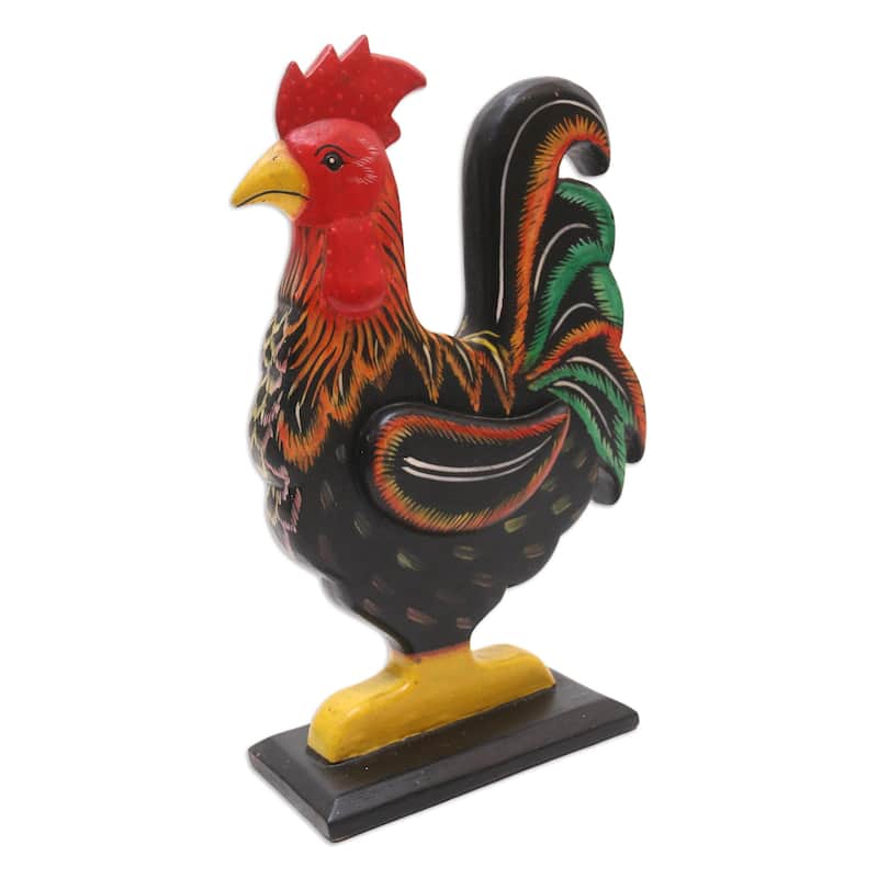 Novica Handmade Brave Rooster Wood Statuette