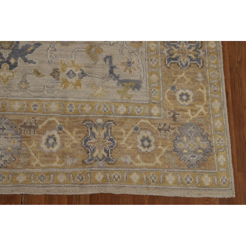Vegetable Dye Oushak Turkish Area Rug Handmade Grey Wool Carpet - 5'9" x 9'2"