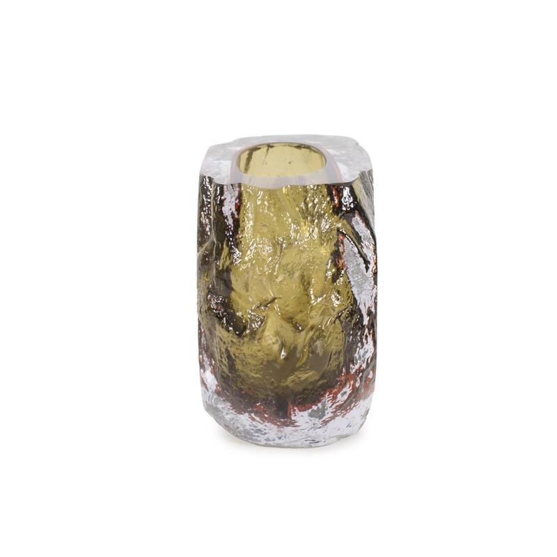 Dusty Olive Crystalized Glass Vase- Tall