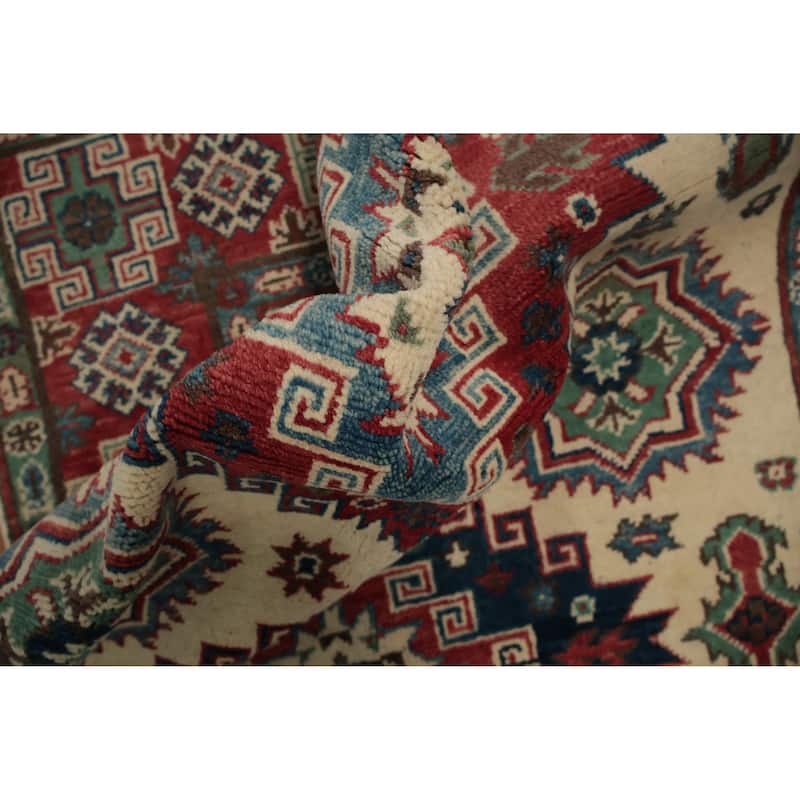 Hand Knotted Oriental 100% Wool Carpet Traditional Geometric Beige & Ivories Kazak Area Rug - 5' 11'' X 4' 1''
