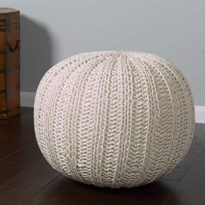 20" Round Cotton Pouf Ottoman for Living Room, Footrest and Extra Seating