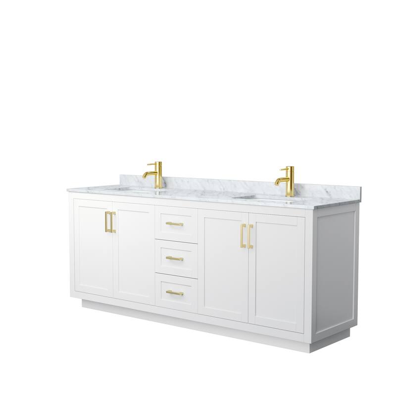 Miranda Double Vanity Set, White Carrara Marble Top, No Mirror
