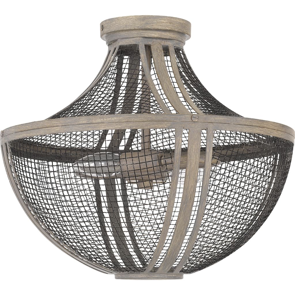 Hallie 2-Light Distressed Grey Wood Semi-Flush Mount Light