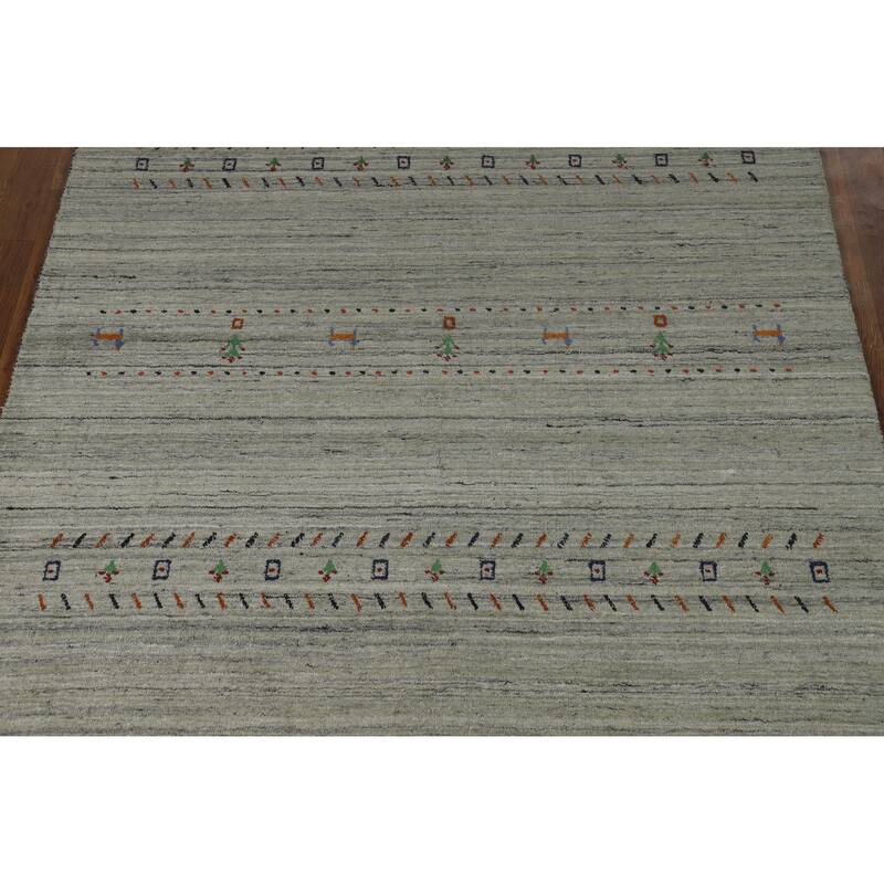 Hand Knotted Oriental 100% Wool Carpet Tribal Animal Pictorial Green Gabbeh Area Rug - 8' 1'' X 4' 11''