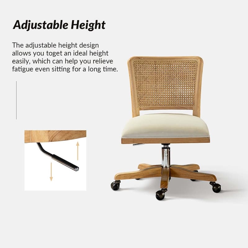 Calcutta Modern Rattan Back Task Chair Office chair with Solid Wood Legs by HULALA HOME