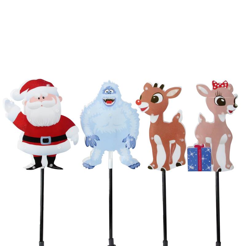 Set of 4 Pre-Lit Rudolph the Red-Nosed Reindeer Pathway Markers - Clear Lights - 8"