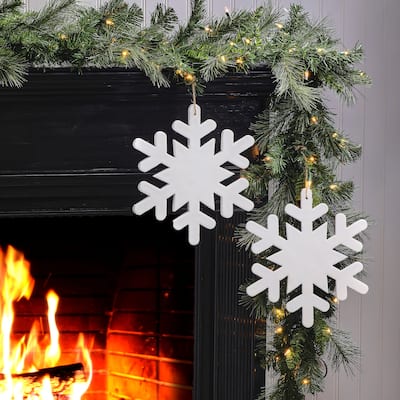 12" MDF Enamel Snowflake Ornament Set of 2