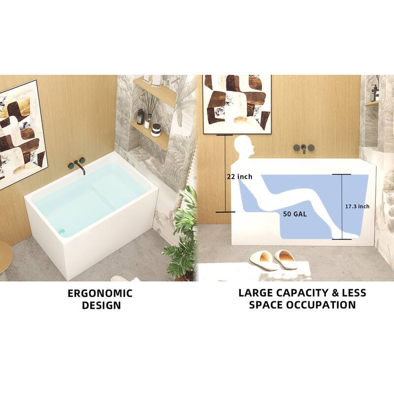 GDFStudio - Alistair Compact Freestanding Soaking Bathtub with Supportive Built-In Seat