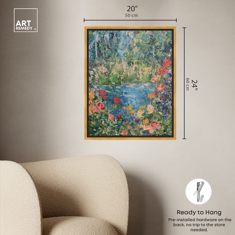 Art Remedy Serene Escape Framed Impressionism 1 Piece Canvas Wall Art /Monet And Van Gogh Inspired Art