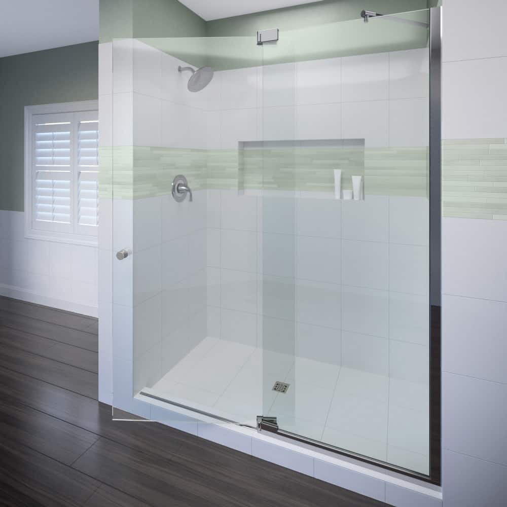 Miseno 76" High x 54" Wide Hinged Frameless Shower Door with Clear