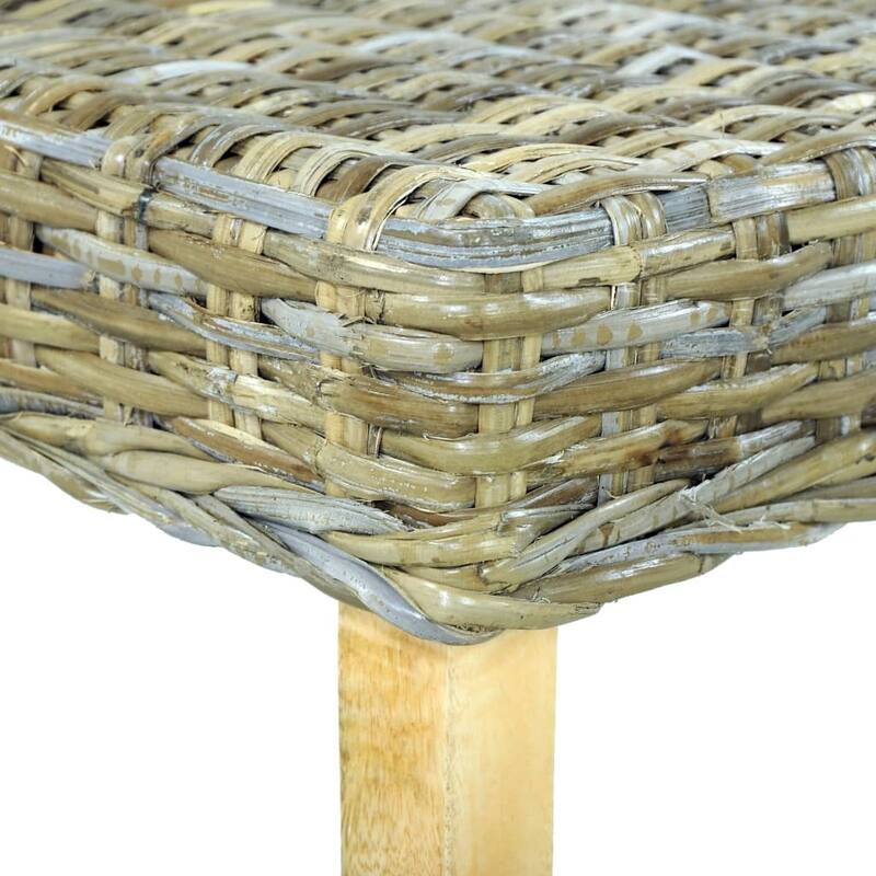 vidaXL Bench 43.3" Natural Kubu Rattan and Solid Mango Wood