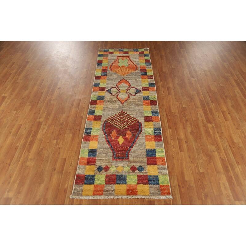 Geometric Moroccan Runner Rug Hand-Knotted Wool Carpet - 3'1" x 9'6"