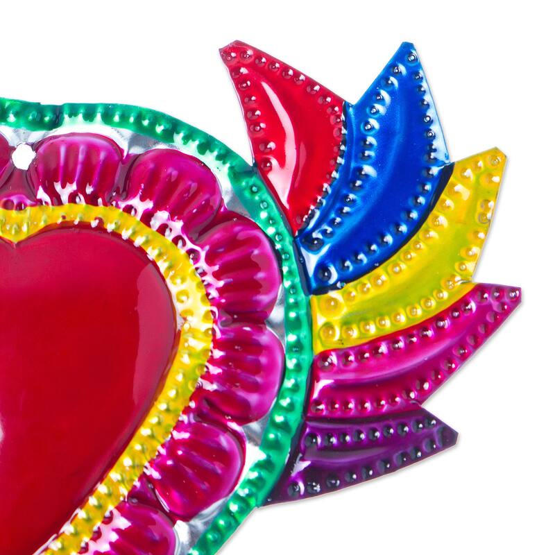 Novica Handmade Colorful Heart Embossed Tin Wall Accent