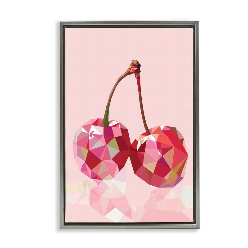 Stupell Pink Geometric Cherries Framed Floater Canvas Wall Art Design By LSR Design Studio - 21 x 31 - Grey