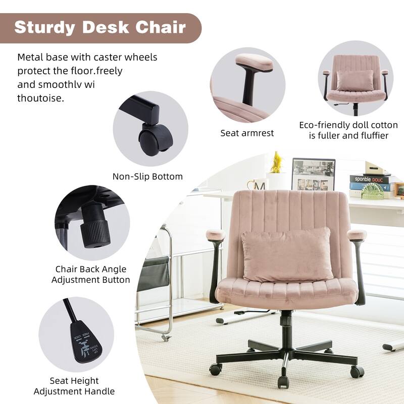 Velvet Swivel Office Chair with Wheels, Comfy Criss Cross Upholstered Vanity Chair, Desk Chair with Adjustable Height