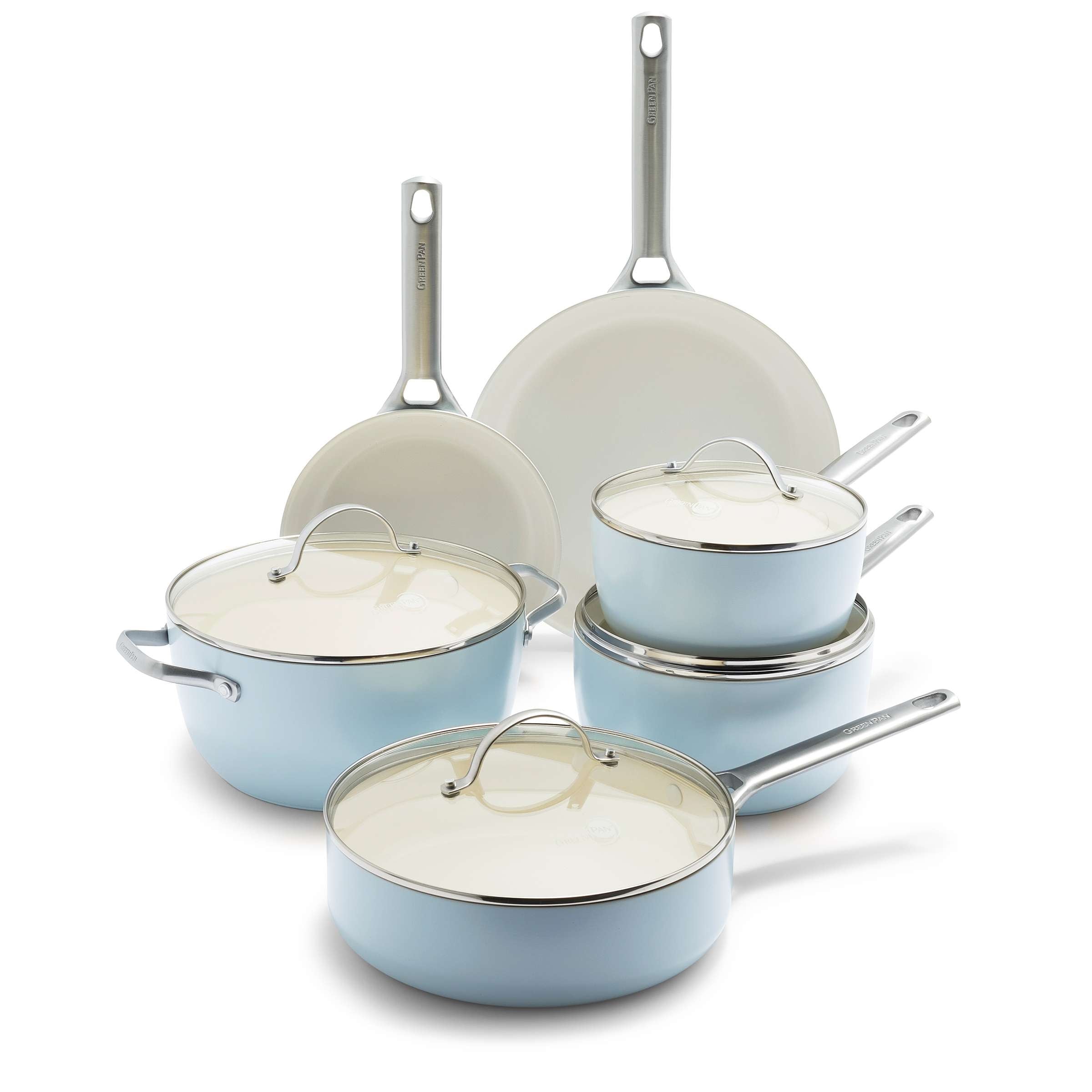 GreenPan Padova 10-piece Light-blue Ceramic Non-stick Cookware Set - On  Sale - Bed Bath & Beyond - 30750294