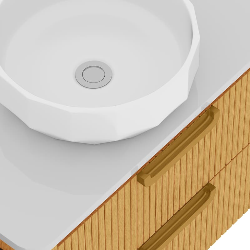 Moasis 30 Inch Floating Bathroom Vanity with White Stone Top and 2 Drawers