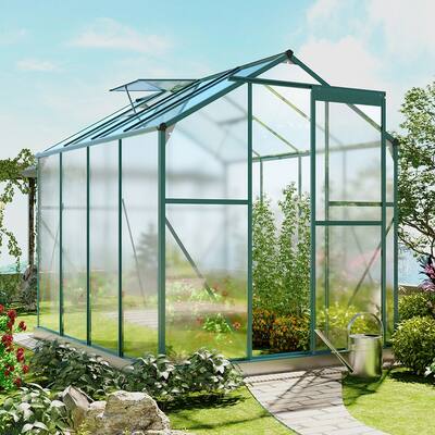Outdoor Patio Walk-in Polycarbonate Greenhouse with 2 Windows and Base