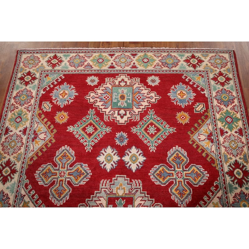 Red Kazak Area Rug Handmade Oriental Wool Carpet - 4'10" x 6'11"