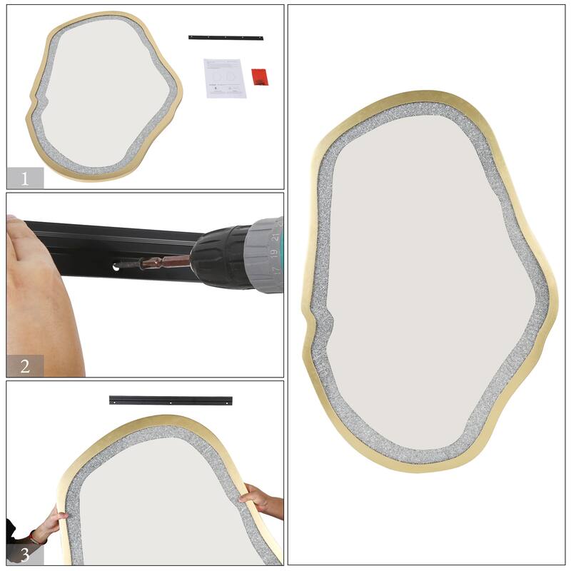Mireve Modern Irregular Wall Mirror with Faux Diamond and Gold MDF Frame - W32.5"xD0.8"xH47.2"