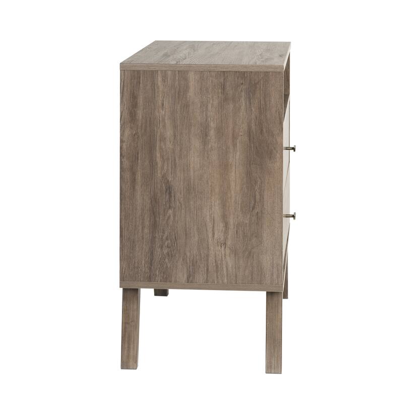 Prepac Milo Mid-Century Modern 2 Drawer Nightstand with Open Shelf, Bedside Table, Contemporary Bedroom Furniture