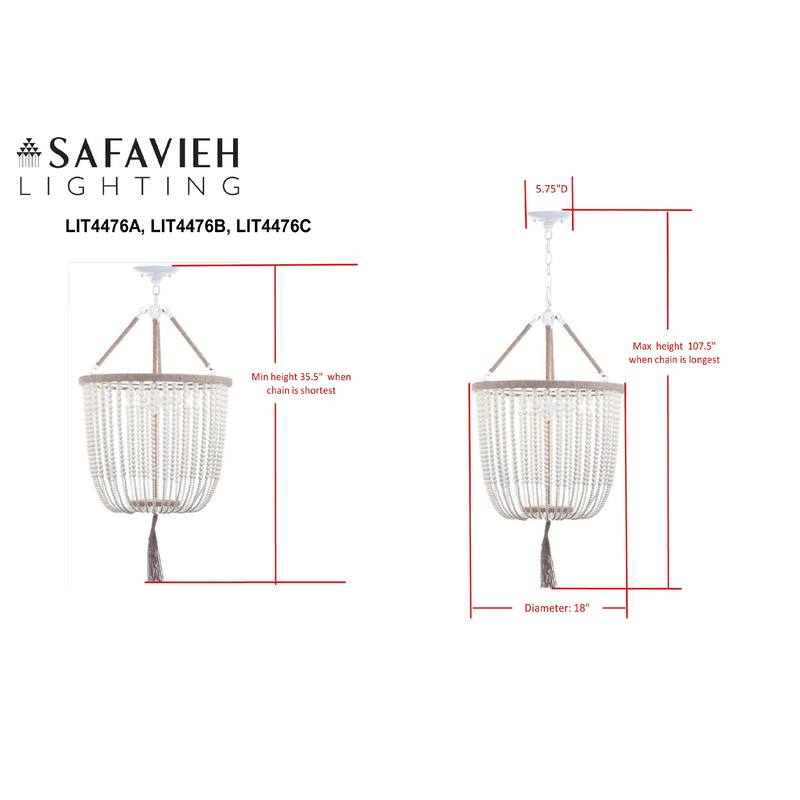 SAFAVIEH Lighting Evdokija Adjustable 3-Light Angie Blue Pendant - 18"x18"x35.5- 107.5" - 18Wx18Dx108H