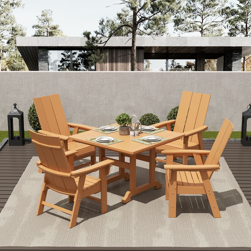 Shoreside 5-Piece Square Poly Eco-Friendly All Weather Outdoor Dining Set with Armchairs - Teak