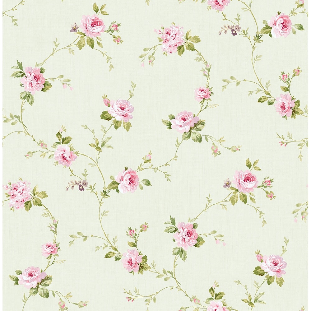 Seabrook Designs Pink Floral Trail Unpasted Wallpaper
