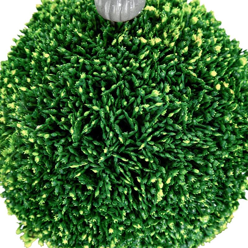 7x7x17" Faux Boxwood Topiary Sphere on Metal Spire