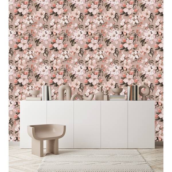 Beige Wallpaper with Flowers Peel and Stick and Prepasted - Bed Bath ...