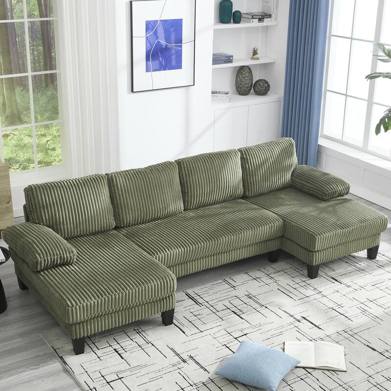 U-Shaped Modular Sectional Sofa with Double Chaise Lounge, Convertible Deep Seat Sleeper Sofa, Velvet Upholstered 4 Seater Sofa