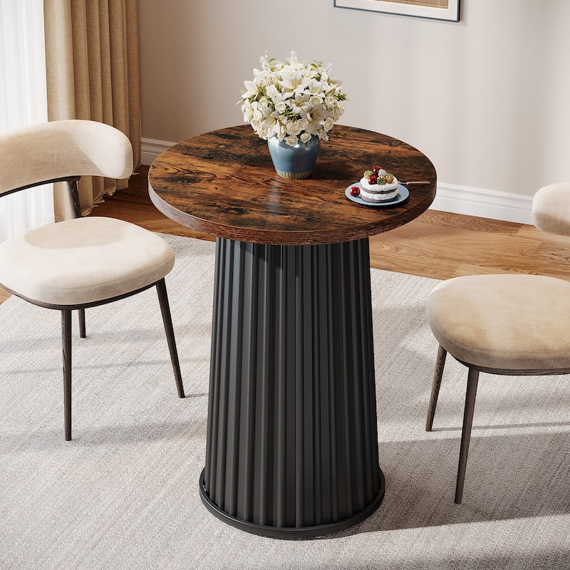 23-Inch Small Round Dining Table With Metal Base for 2 - 23.62"D x 23.62"W x 29.52"H - Brown