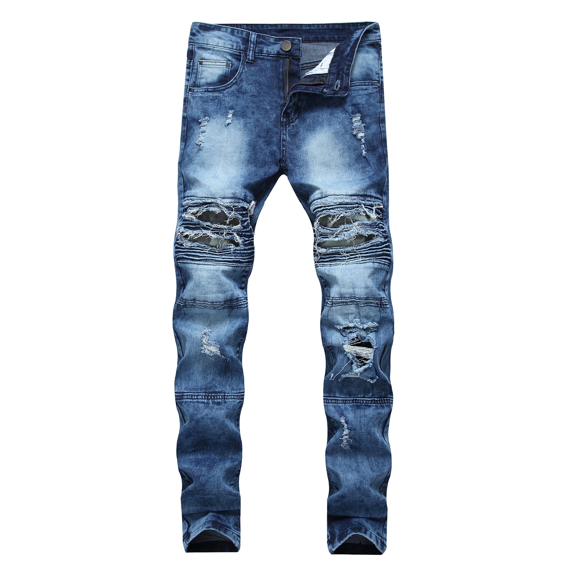 Men Jeans Ripped Slim Straight Fit Biker Jeans With Zipper Deco Overstock Men Jeans Ripped Slim Straight Fit Biker Jeans With Zipper Deco Overstock
