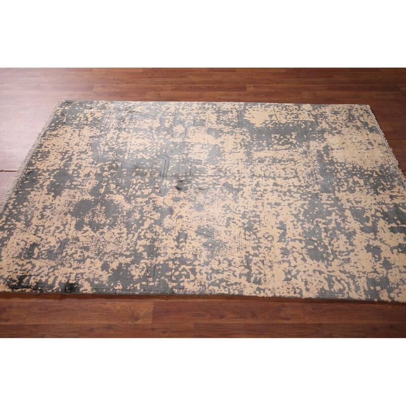 Contemporary Abstract Accent Rug Hand-Knotted Wool Carpet - 4'3" X 6'2"