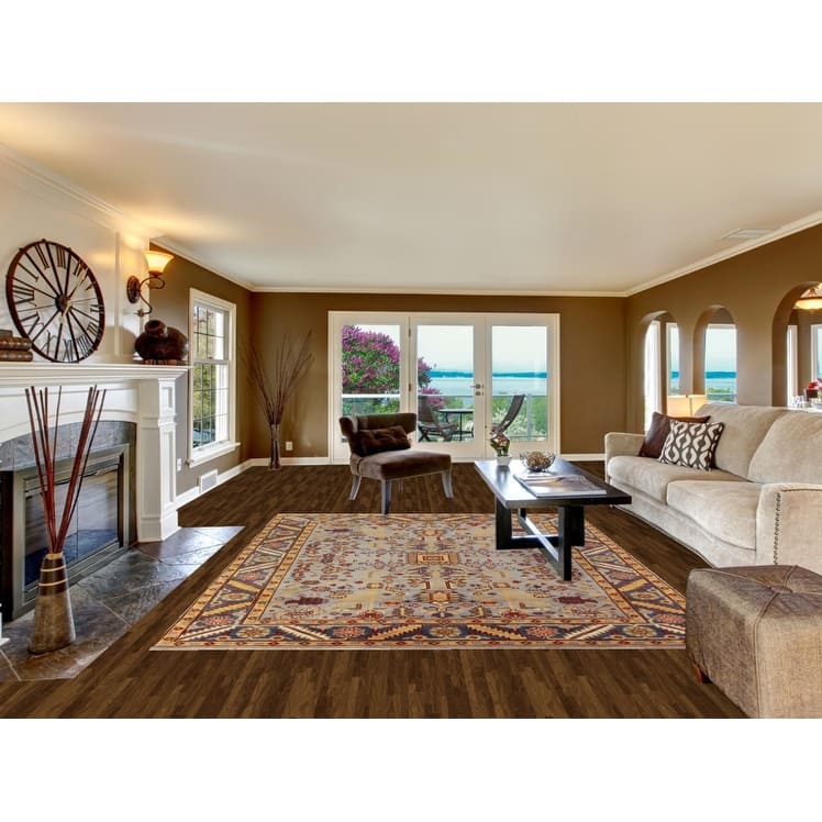 Geometric Oushak Indian Area Rug Hand-Knotted Wool Carpet - 7'11" x 9'10"