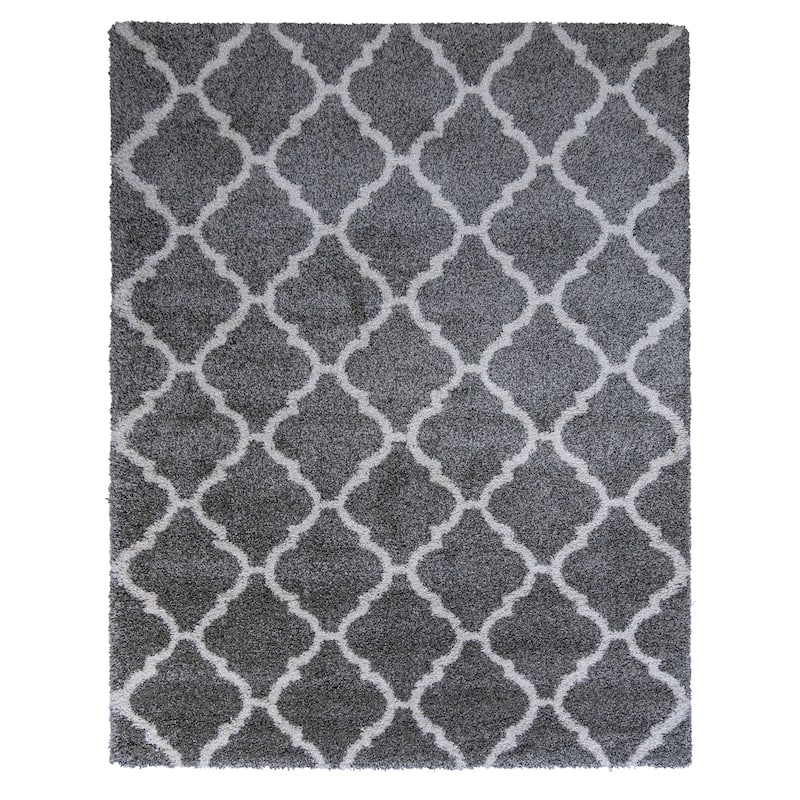 Gertmenian Ultimate Shag Modern Moroccan Ogee Tile Grey/Ivory Plush Shag Area Rug