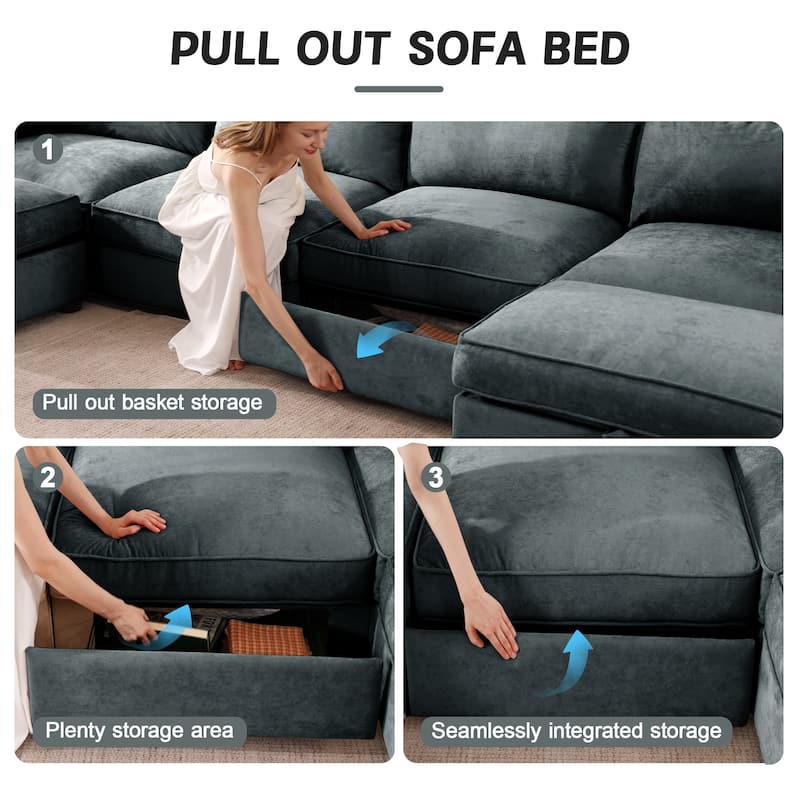 112" Modern L-Shaped Modular Sectional Sofa for Living Room, Oversized Chenille Couch w/ Hidden Storage and Movable Ottoman