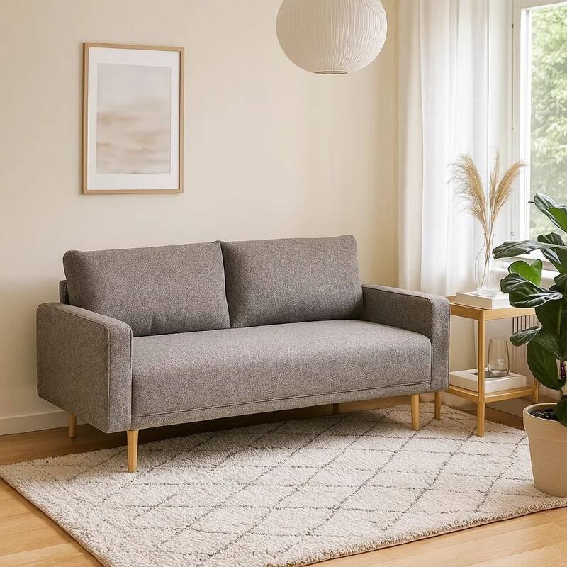 Remy Sofa, Gray Boucle, Bench Style Seat with Track Arms, 83 Inch