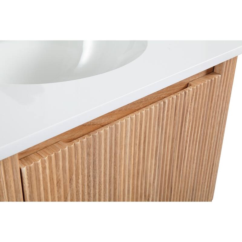 30 Inch Wall Mounted Bathroom Vanity with Sink Curved Design, Modern Floating Vanity Cabinet with Soft Close Drawer